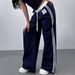 AC790 Spring And Autumn New High-Waisted Loose Straight Casual Sports Sweatpants With Striped Splicing Wide-Leg Design_ecoleips.com