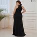 New Solid Color European American Style Slit Fashion Round-neck Invisible Zipper Long Dress For Cross-border And_ecoleips.com