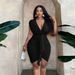 Women's Sexy Pure Desire Dress Summer V-neck Waist Pleated Hip Skirt_ecoleips.com