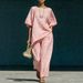 Women's Wrinkle Textured Two-Piece Set Relaxed Fit Short Sleeve Top With Asymmetrical Hem And Wide-Leg Pants_ecoleips.com