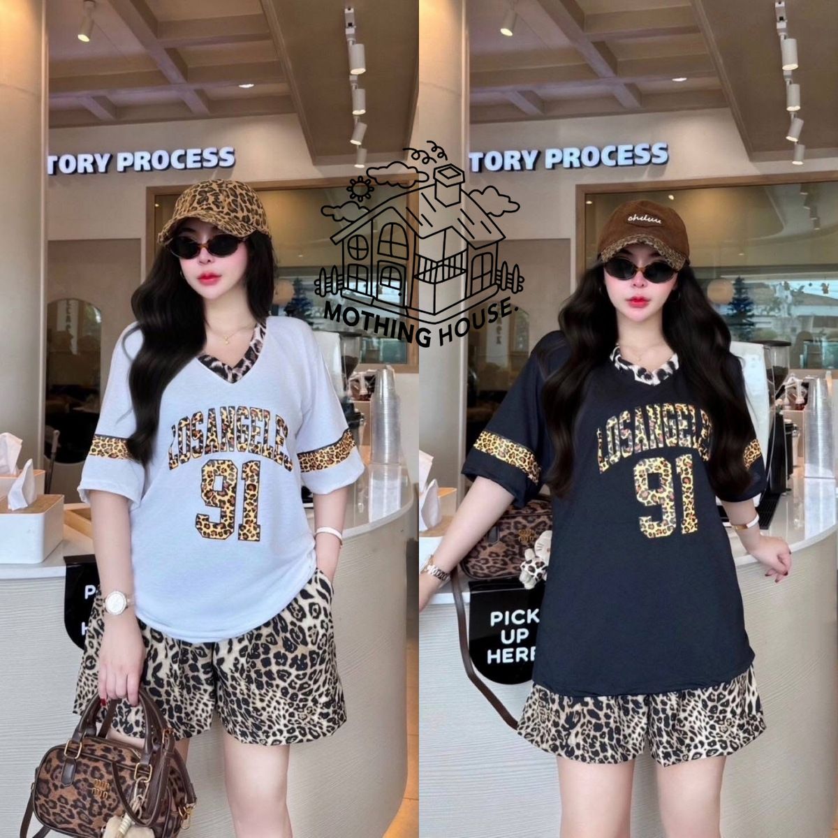Leopard Print Fashion Suit For Women V Neck Short Sleeved Casual Two Piece Set Summer Style Instagram Inspired Foreign Trade Bestseller_ecoleips.com
