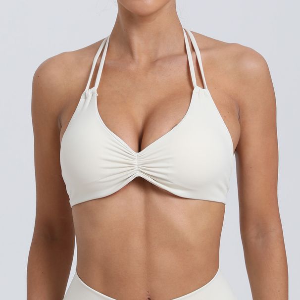 Women’s Clothing double adjustment buckle halter neck beautiful back yoga vest female tight sports top quick drying fitness bra_ecoleips.com