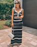 Fashion Striped Knitted Vest Top High Waist Color-Block Skirt Two-Piece Set For Women_ecoleips.com