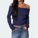 2025 European And American Cross Border Spring New Knitted Tops For Women Solid Color Off Shoulder Long Sleeved Pullover Sweater For Women_ecoleips.com