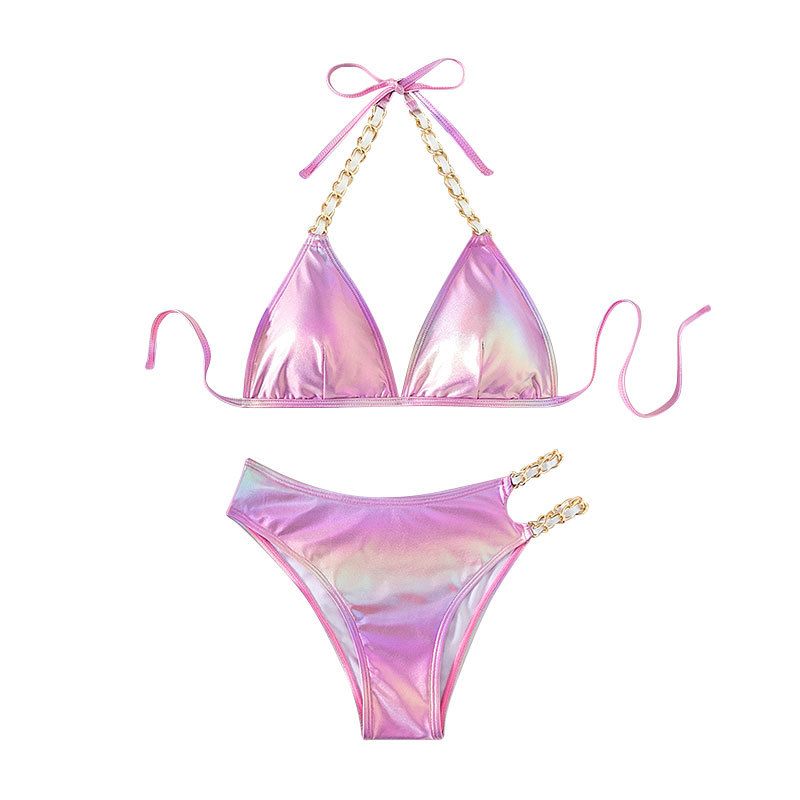 Women's Sexy Chain Bikini Set - European & American High-Cut Beach Swimsuit For Seaside Vacation_ecoleips.com