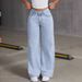 Cross-border Bow Embroidered Jeans Women, Sweet And Spicy Style, High-waisted Straight-leg Loose Long Pants_ecoleips.com