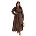 Large Size Women's Solid Color Polka Dot Dress V-neck Strap Waist Long Sleeve Fat Mm Gentle Wind Long Dress_ecoleips.com