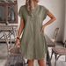 2025 European And American Summer New Solid Color Cotton Linen V-Neck Button Loose Casual Dress In Stock_ecoleips.com