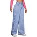 Women's High Waist Wide Leg Jeans - Vintage Washed Butterfly Embroidered Straight Denim Pants_ecoleips.com