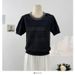 Women's Clothing Contrast Color Round Neck Beaded Hollow Short Sleeve Knitted Sweater Summer New Style All Match Sweet Age Reducing Slim Fit Tops_ecoleips.com