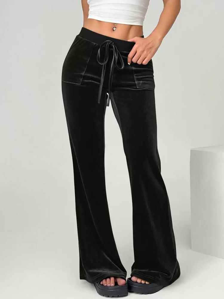 Women's Velvet Flare Pants High-Waisted Bootcut Trousers Stretchy Polyester Spandex Soft Drape Elegant Office Pants for Fall Winter_ecoleips.com