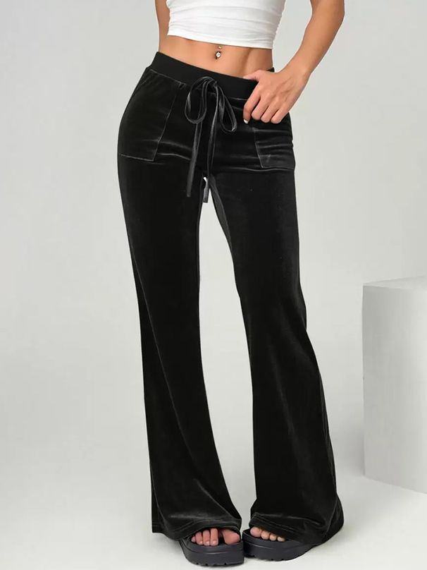 Women's Velvet Flare Pants High-Waisted Bootcut Trousers Stretchy Polyester Spandex Soft Drape Elegant Office Pants for Fall Winter_ecoleips.com