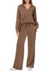 Audday 2024 Autumn Winter Fashion Casual Sports Suit Long Sleeve V-neck Sweatshirt Wide-leg Pants Two-piece Set For Women_ecoleips.com