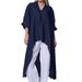 Women's Solid Color V Neck Shirt Long Sleeved Cotton Linen European American Shorter In Front Longer In Back_ecoleips.com