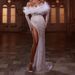 Spring And Summer New Women's Sexy Strapless Split Sequin Long-sleeved Banquet Dress Hip Dress_ecoleips.com