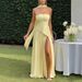 Women New Arrival Solid Maxi Dress Bandeau Neck Backless High Side Slit High Waist Sexy Elegant Party Evening Long Dress_ecoleips.com