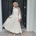 Women's plus Size Elastic Cuffs Long Sleeves Waist Cinching Full Skirt Dress LR955_ecoleips.com
