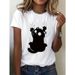 Girls Funny Climb Cute Cat Design Print T-shirt Short Sleeve Crew Neck Casual All Season Women's Clothing Top Tee_ecoleips.com