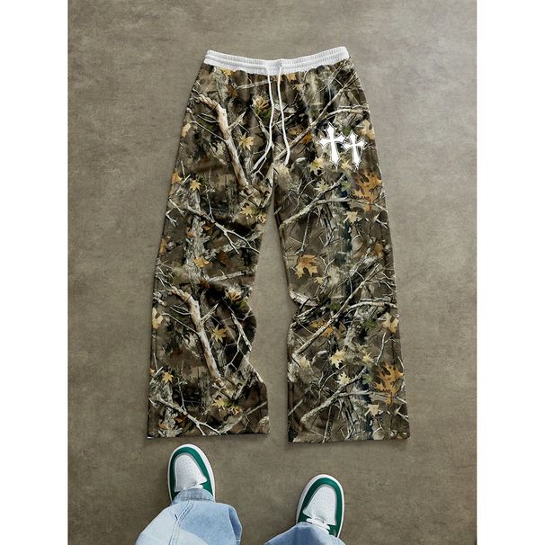 Women's Clothing Spring And Autumn New Branch Pattern Printed Casual Pants Fashionable Wide Leg Mopping Versatile Long Pants_ecoleips.com
