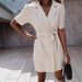 Women's Clothing V Neck Suit Collar Short Sleeve Dress Short Dress Solid Color_ecoleips.com