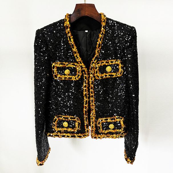 Women's Clothing Celebrity Temperament Fashion New Heavy Sequin Chain Short Jacket Cardigan Coat_ecoleips.com