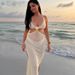Women's Clothing Solid Color Sexy Hollow Knitted Beach Bikini Swimsuit Blouse_ecoleips.com