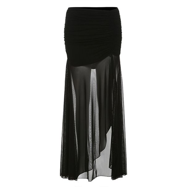 Verve 2025 Summer New Women's Solid Color Slim Street Fashion High Waist Mesh Split Skirt_ecoleips.com