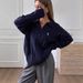 Women's Clothing Knitted Early Autumn Lazy Lapel Top Korean-Inspired Cable Knit Sweater Women's Casual Fall Top With Peter Pan Collar – Navy Blue_ecoleips.com