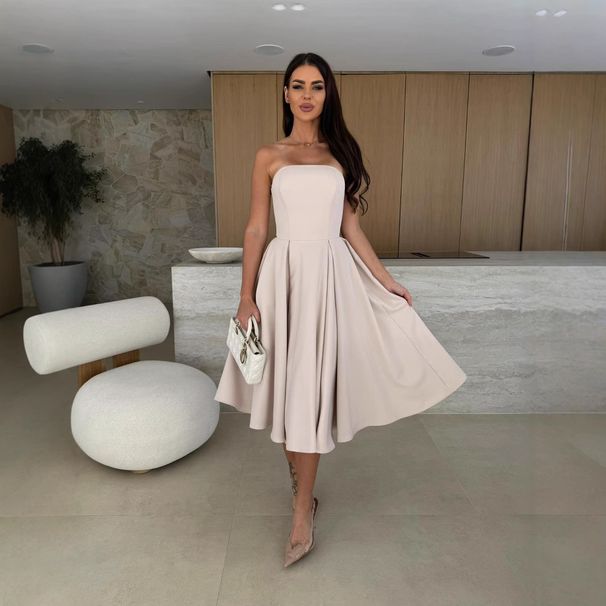 Women's Clothing Hot Summer New Solid Color Wrap Chest Skirt Dress_ecoleips.com