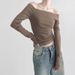 Basic Simple Solid Color off Shoulder T-Shirt Elegant New Style Youthful Slim Fit Top for Women in Stock_ecoleips.com
