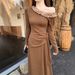 Women's 2 Piece One Shoulder Long Sleeve Top And High Waist Asymmetrical Midi Skirt Set – Slimming Fall Winter Outfit_ecoleips.com