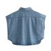 9846 Early Autum New Wome's Fashio Europea Ad America Style Tur-dow Collar Sleeve Short Deim Shirt Top For_ecoleips.com