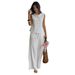 Women's Elegant Simple Round Neck Button Down Top Set European American Style Spring Summer_ecoleips.com