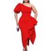 Women's clothing oblique collar slit ruffled dress skirt sexy_ecoleips.com