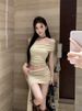 Chic Wasteland Style Off-Shoulder Short Sleeve Top For Women High Waist Slimming Irregular Skirt Two-Piece Set_ecoleips.com