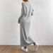 K Casual Round Neck Knitted Long Skirt For Women, Long Sleeved Dress. No Necklaces Or Other Accessories_ecoleips.com