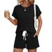Women's Casual Ribbed Knit Shorts Set Breathable Loungewear Co-Ord Two-Piece Outfit Comfortable Summer T-Shirt And Shorts_ecoleips.com