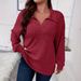 Spring/Summer Casual Fashion T-Shirt In Large Size With Plain Color, V-Neck, Loose-Fitting Design For Women_ecoleips.com