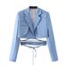 2024 Korean-style Women's Suit, European And American Fashion, Solid Color, Waist-tied, Short-length Blazer For Women,_ecoleips.com
