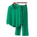 A Loose, Elastic, Wrinkled Long-Sleeved Shirt And Wide-Leg Pants Casual Set For Women In Autumn And Winter_ecoleips.com