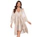 Cross-border European And American Style Satin Robe For Women, Long-sleeved Ice Silk Pajamas, Printed Slip Dress, Middle_ecoleips.com