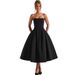 Women's Clothing Elegant Style Off-Shoulder Strapless Dress Solid Color Pleated Maxi Skirt For Women Summer_ecoleips.com