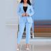 Women's Clothing solid color slim fit casual fashion waist double breasted two piece suit_ecoleips.com