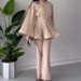 Women's clothing round neck bat sleeve pleated large swing top temperament elegant suit_ecoleips.com