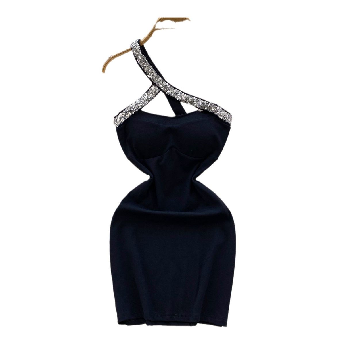 Women's Clothing Celebrity Heavy Diamond Hollow Oblique Shoulder Strap Tube Top Dress Female Backless Bottom Hip Skirt_ecoleips.com