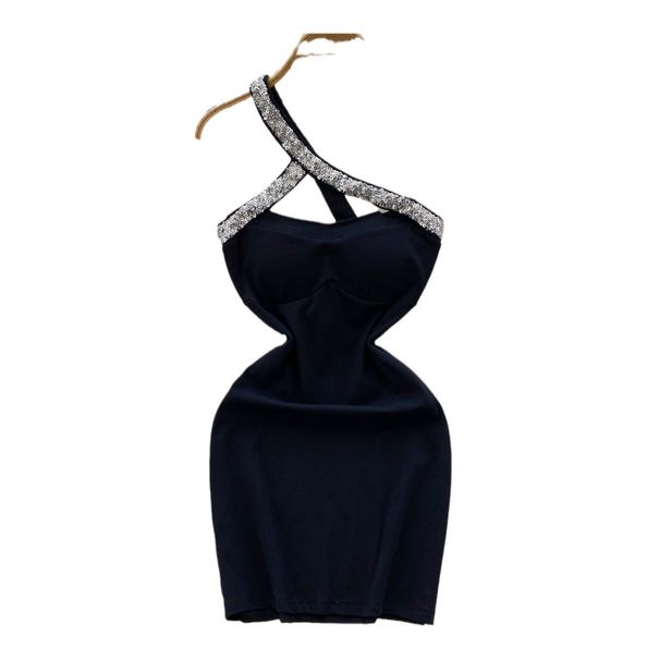 Women's Clothing Celebrity Heavy Diamond Hollow Oblique Shoulder Strap Tube Top Dress Female Backless Bottom Hip Skirt_ecoleips.com