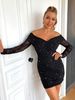Verve 2025 Autumn Sexy Women's Mesh Ruched Off-Shoulder Bodycon Evening Sparkling Dress_ecoleips.com