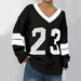 Women's Color Block V-Neck Long Sleeve Sweater Loose Fit Casual Fashion Top European American Style For Autumn Winter_ecoleips.com