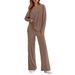 Women's Clothing Casual Two-Piece Set Long Sleeve Top & Wide Leg Pants Comfortable Loose Fit Outfit_ecoleips.com