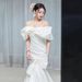 off the Shoulder Satin Mermaid Wedding Dress French Minimalist Style Elegant Gown with Train Super Fairy like Welcome Dress_ecoleips.com